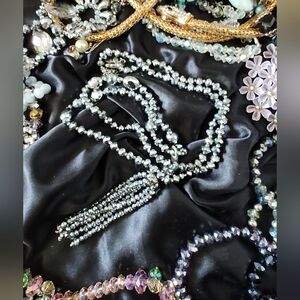 Silver Crystal/Glass Tassel Necklace